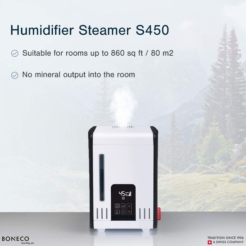 BONECO S450 Whisper Quiet Large Room Steam Humidifier with Hand Warm Mist, Digital Display, and Hygienic Humidification, White/Black, 6 of 8