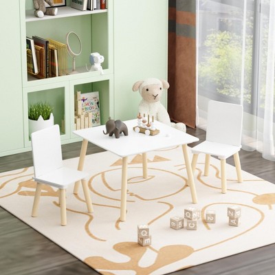 VYNXARIA Kids Table and 2 Chairs Set, 3 Pieces Toddler Table and Chair Set, Wooden Activity Play Table Set (White)