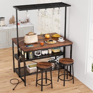Kitchen Island, 47  Kitchen Island with Storage & Seating - 3-Tier Bakers Rack/Microwave Stand (5 Hooks) Multi-Function Table for Small Kitchens - 1 of 4