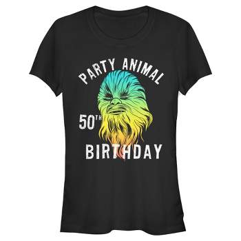 Juniors Womens Star Wars Chewie Party Animal 50th Birthday Color Portrait T-Shirt