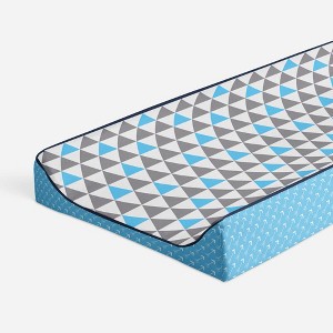 Bacati - Woodlands Aqua/Navy/Gray Neutral Cotton Changing Pad Cover - 1 of 4