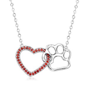 Ross-Simons 0.20 ct. t.w. Garnet Heart and Sterling Silver Paw Print Necklace Size 18 - 1 of 3