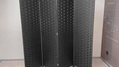 6ft Black and Brown Hand-Woven Rattan Room Divider with 4 Panels