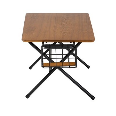 Mariela Natural Brown and Black Rectangular Coffee Table with Basket
