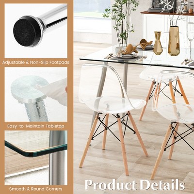 Modern Clear Glass Rectangular Dining Table with Silver Metal Legs