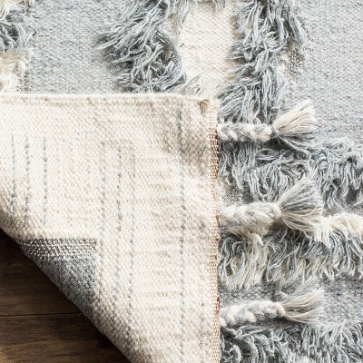 Grey and Ivory Geometric Hand-Knotted Wool 8' x 10' Area Rug