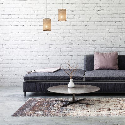 Tan Jute and Black Metal Cylinder Pendant Light