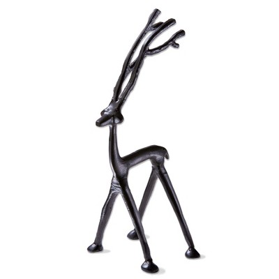 tag Large Black Cast Aluminum Reindeer Statue - Decorative Holiday Decor for Christmas - 15.75" Tall Animal Figure