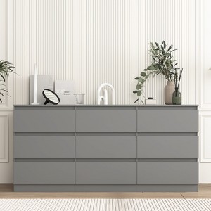 CIPACHO Mid Century Modern 9 Drawer Dresser for Bedroom with Hidden Handle Grey - 1 of 4