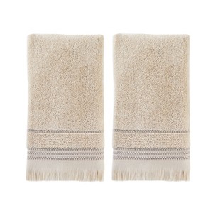 2pc Jude Fringe Hand Towel Set Dark Taupe - SKL Home: Cotton Terry, Stripe Pattern, Bathroom Essentials - 1 of 4