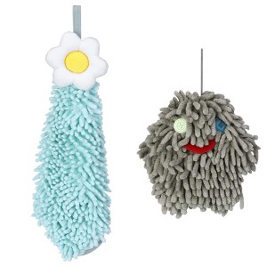 REGALWOVEN 2 Packs Soft Absorbent Flower Pattern Chenille Hand Towel with Loop 6" x 15"/7" x 7" - 1 of 4