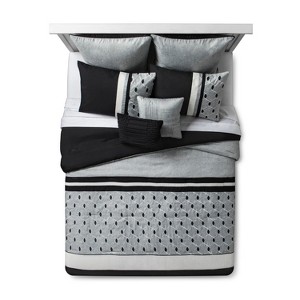 Gray & Black Embroidered Fairmont Comforter Set (Queen) 8pc, White Gray Black