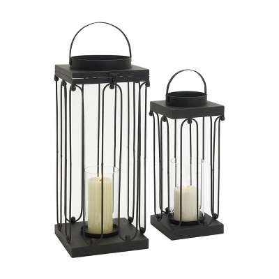 Set of 2 Modern Tin/Glass Open Design Candle Holders - Olivia & May