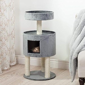 PETMAKER Kitty Cat Condo Grey with Overhead Balcony, 17.5" L X 17.5" W X 35" H, 20.6 LBS, Grey / White - 1 of 1