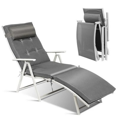 70'' Gray Adjustable Outdoor Lightweight Folding Chaise Lounge Chair with Pillow