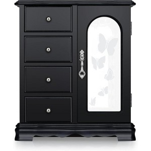 Solid Wood Jewelry Box with 4 Drawers, Built-in Necklace Carousel and Large Mirror, White Organizer - 1 of 4