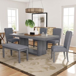 Whisen Contemporary 6-Piece Extendable Pedestal Dining Table Set with 4 Upholstered Dining Chairs and Dining Bench - 1 of 4