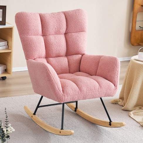 Rocking Chair Faux Fur Upholstered Glider Rocker Padded Cushioned Seat Rocking Accent Chair With High Backrest Comfy Reading Chair Target