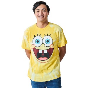 Spongebob Squarepants Big Face Spongebob Men’s Yellow Spiral Wash Crew Neck Short Sleeve T-shirt - 1 of 2