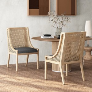 GDFStudio Rustic Fabric Upholstered Wood and Cane Dining Chairs (Set of 2) - 1 of 4