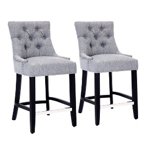 WestinTrends 24" Linen Tufted Buttons Upholstered Wingback Counter Stool (Set of 2) - 1 of 4