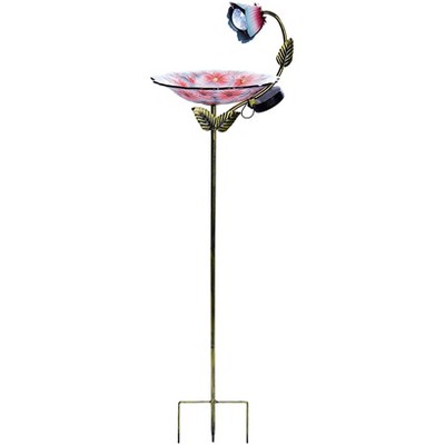 The Lakeside Collection Glass Birdbath with Metal Stake