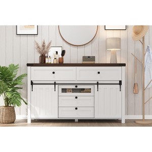 Buffet Cabinet, Sideboard Storage Cabinet with 5 Drawers and 2 Sliding Barn Doors, Wood Table with Adjustable Shelf, for Living Room, Dining Room - 1 of 4