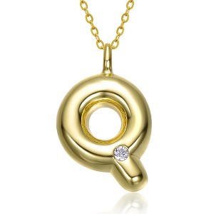 Kids' 14K gold plated necklace with white swarovski crystal initial pendant in bubble letter design - 1 of 3