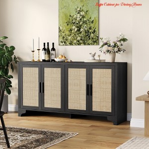 Living Room TV Stand for TVs Up to 70'', Natural Rattan Entertainment Center w/ Storage Cabinets, Boho Media Console Table - 1 of 4