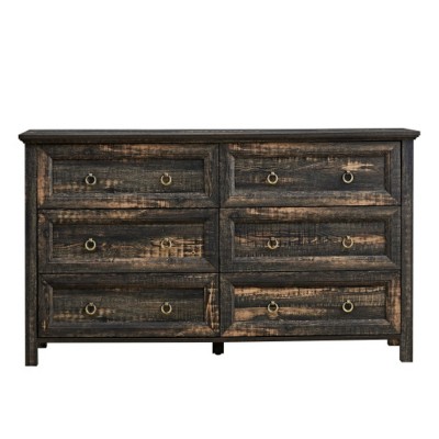 HDZNVF Farmhouse 6 Drawers Dresser For Bedroom, Wood Rustic Wide Chest Of Drawers