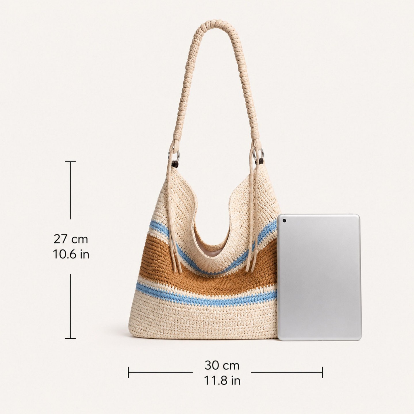 Женская сумка Alilang Woven Crochet Straw Beach Striped Vacation Shoulder Bohemian Summer Hobo Purse - Beige, цвет: Полосатый — фото 3