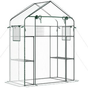 Outdoor Walk-in Mini Greenhouse with Mesh Door & Windows, Small Portable Garden Green House with 3 Tiers 6 Shelves, Trellis, & Plant Labels - 1 of 4