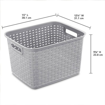 Cement Gray Wicker Weave Plastic Storage Basket Set of 6