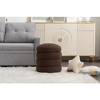 Sapphtopaz Velvet Upholstered Ottoman Bench, Footstool with Soft Cushion and Wood Frame, Round Ottoman, Entryway Padded Footstool, Footrest Stool - 3 of 4