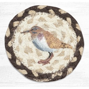 Earth Rugs Sandpiper Coaster – 5"x5" Braided Natural Fiber Drink Mat with Coastal Bird Print for Beach House Decor - 1 of 3