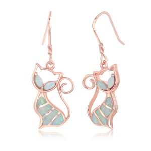 Opalata Sterling Silver White Inlay Opal Cat Earrings - Rose Gold Plated - Rose - 1 of 2