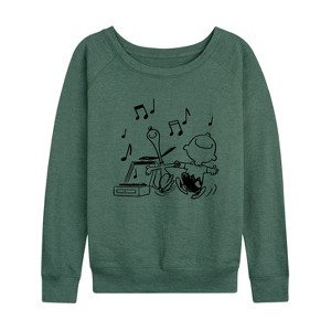 Women's - Peanuts - Snoopy Dancing Lightweight French Terry Wide Neck Long Sleeve Shirt - 1 of 4