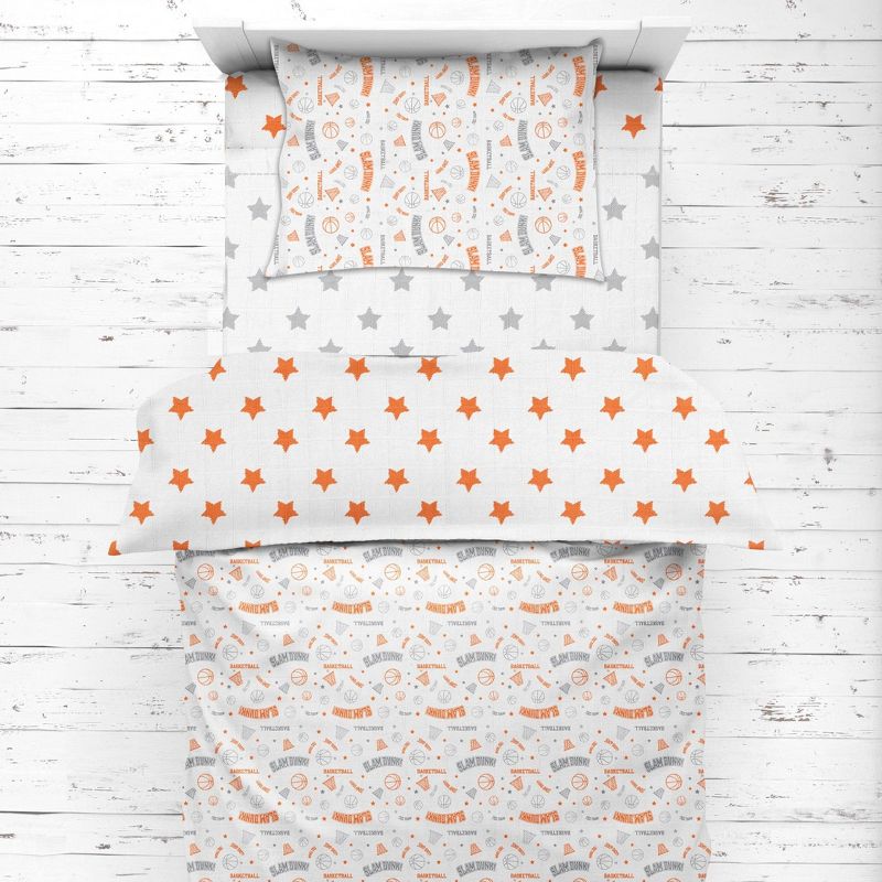 Bacati - Basketball Orange/Gray Muslin 4 pc Toddler Bedding Set, 5 of 9