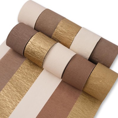 PartyWoo Crepe Paper Streamers Gold White Sand Brown 10 Rolls 820 ft 1.8 in x 82 Ft Roll
