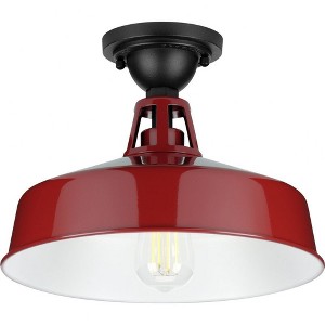 Progress Lighting, Cedar Springs, 1-Light Ceiling Light, Red Finish, White Shade - 1 of 2