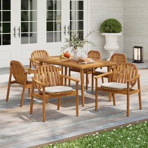 Christopher Knight Home Kennen 7 Piece Outdoor Rustic Acacia Wood Dining Set with Cushions - 1 of 4