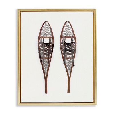 Stupell Industries Minimal Winter Snow Shoes Black Framed Floater Canvas Wall Art