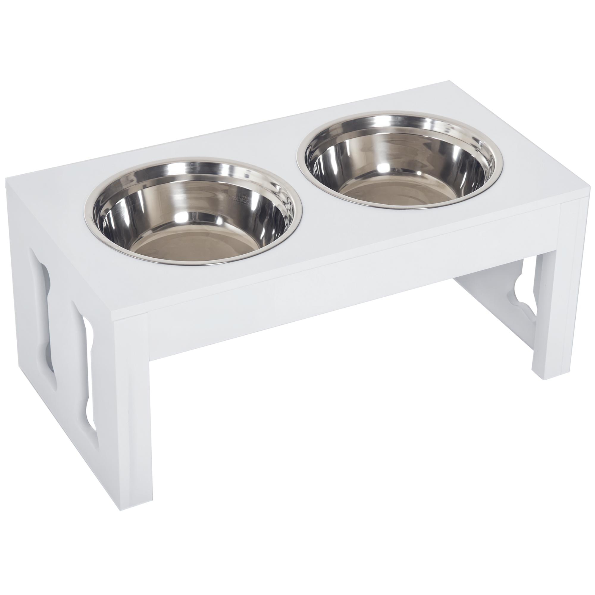 PawHut 23" Elevated Dog Bowls Pet Food Bowl Dog Feeding Station with Modern Dog Bone - White