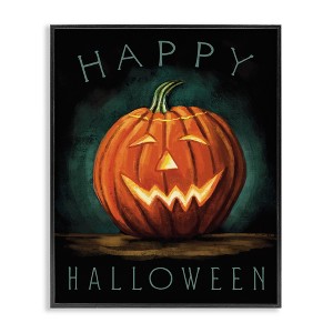 Stupell Industries Happy Halloween Jack-O-Lantern Smile Festive Framed Giclee Art - 1 of 4