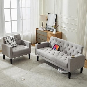 TYBOATLE Velvet Loveseat Sofa Set, 3-Piece Tufted Couch with 2 USB & Cup Holders, Small Space Furniture for Apartment, Office, Bedroom - 1 of 4