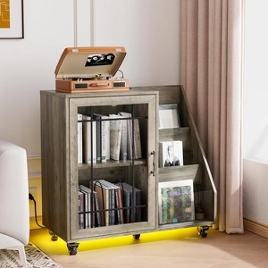 VINGLI Record Player Stand with Vinyl Storage Up to 350 Albums with LED Lights ＆ Charging Station for Music Room - 1 of 4