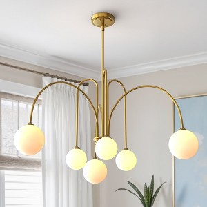 YANSUN 6-Light Chandelier with Copper-Plated Metal Finish and Milky White Glass Shades, Non-Integrated Bulbs, G9 Sockets, 1 Layer, 120V - 1 of 1