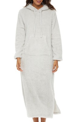 Adr Women's Plush Sweatshirt Robe With Pockets, Long Hooded