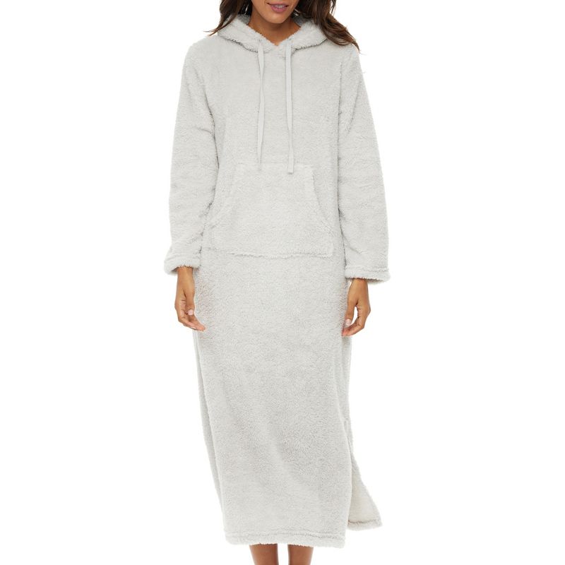 Women's Soft Plush Sweatshirt Robe, Long Hooded Fleece Loungewear, 1 of 7