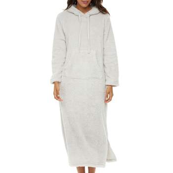 Women's Soft Plush Sweatshirt Robe, Long Hooded Fleece Loungewear